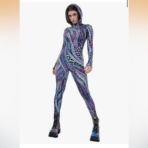 Badinka Multicolored 3D Cyberpunk Trippy Psychedelic Hooded Festival Jumpsuit M